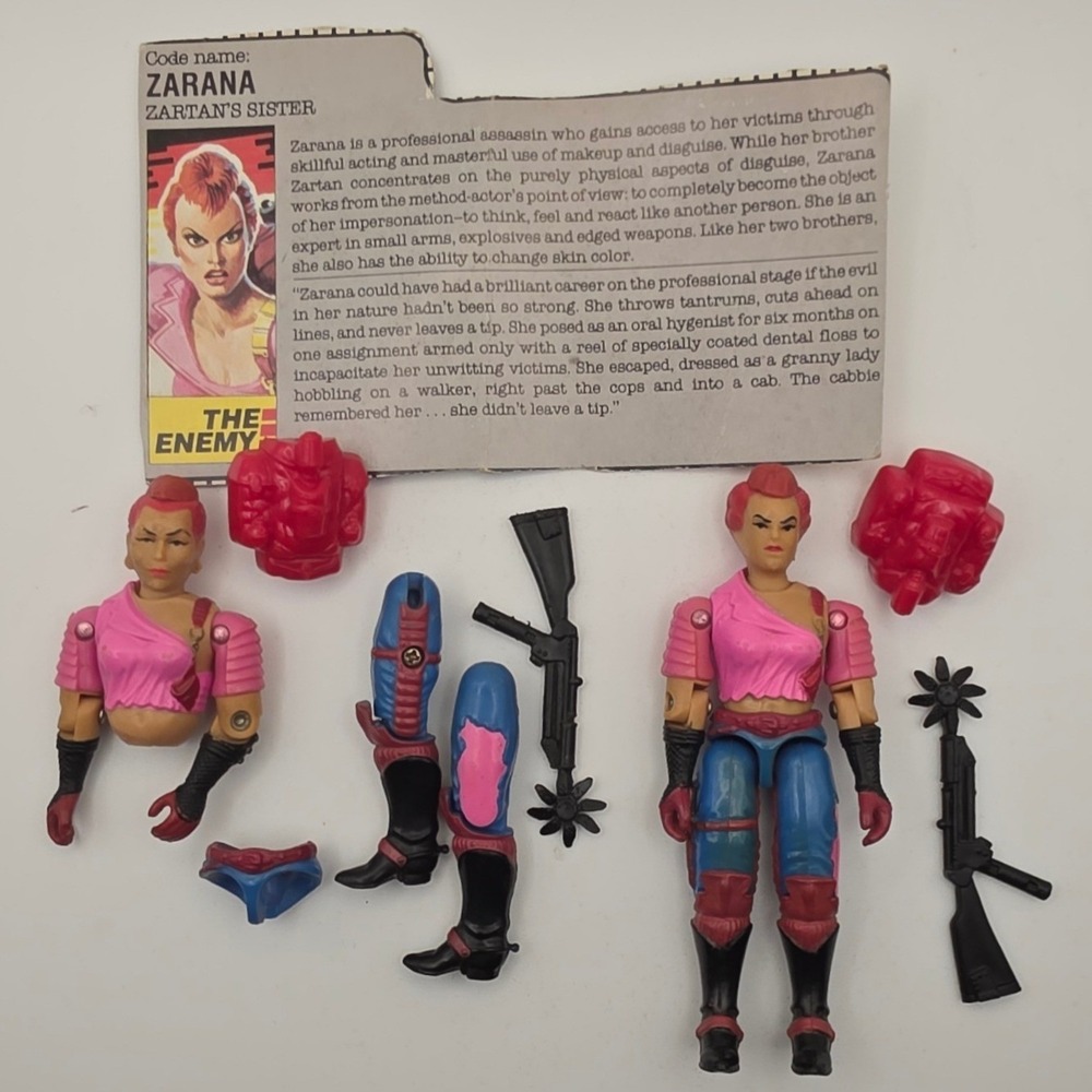 Hasbro GI Joe Zarana Action Figure 3.75" Pink Fair 1986 Vintage Lot Accessories